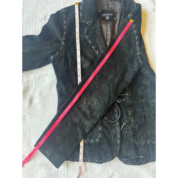 Vtg Black Suede Jacket For Joseph, M Handcrafted Look Lace-Up Front Tailored Fit - Picture 14 of 14